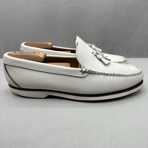 Maus & Hoffman 3196 Mens 9 (W) Tasseled White Leather Loafers Slip On Boat Shoes main image 6